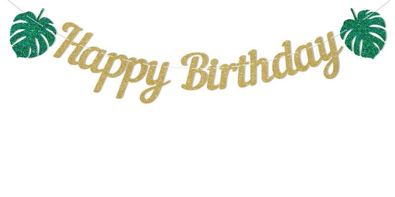 Ramciyo Tropic Happy Birthday Banner, Palm Leaves Birthday Party Decorations, Hawaii Luau Happy Birthday Decorations, Safari Birthday Party Supplies - Image 1